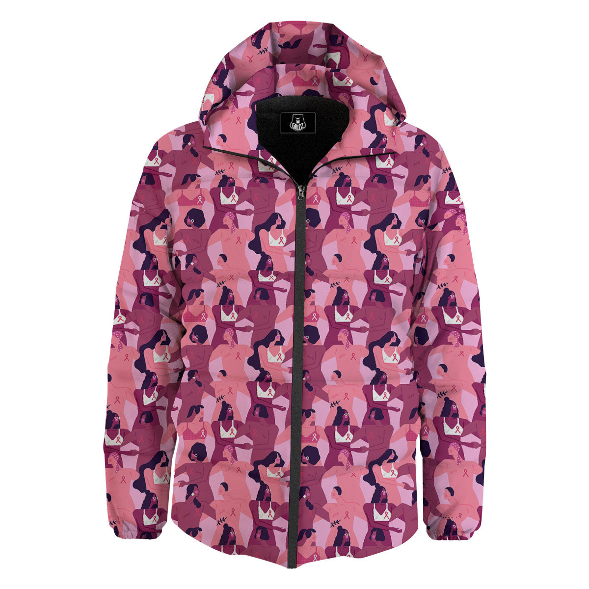 Breast Cancer Pink Print Pattern Down Jacket-grizzshop