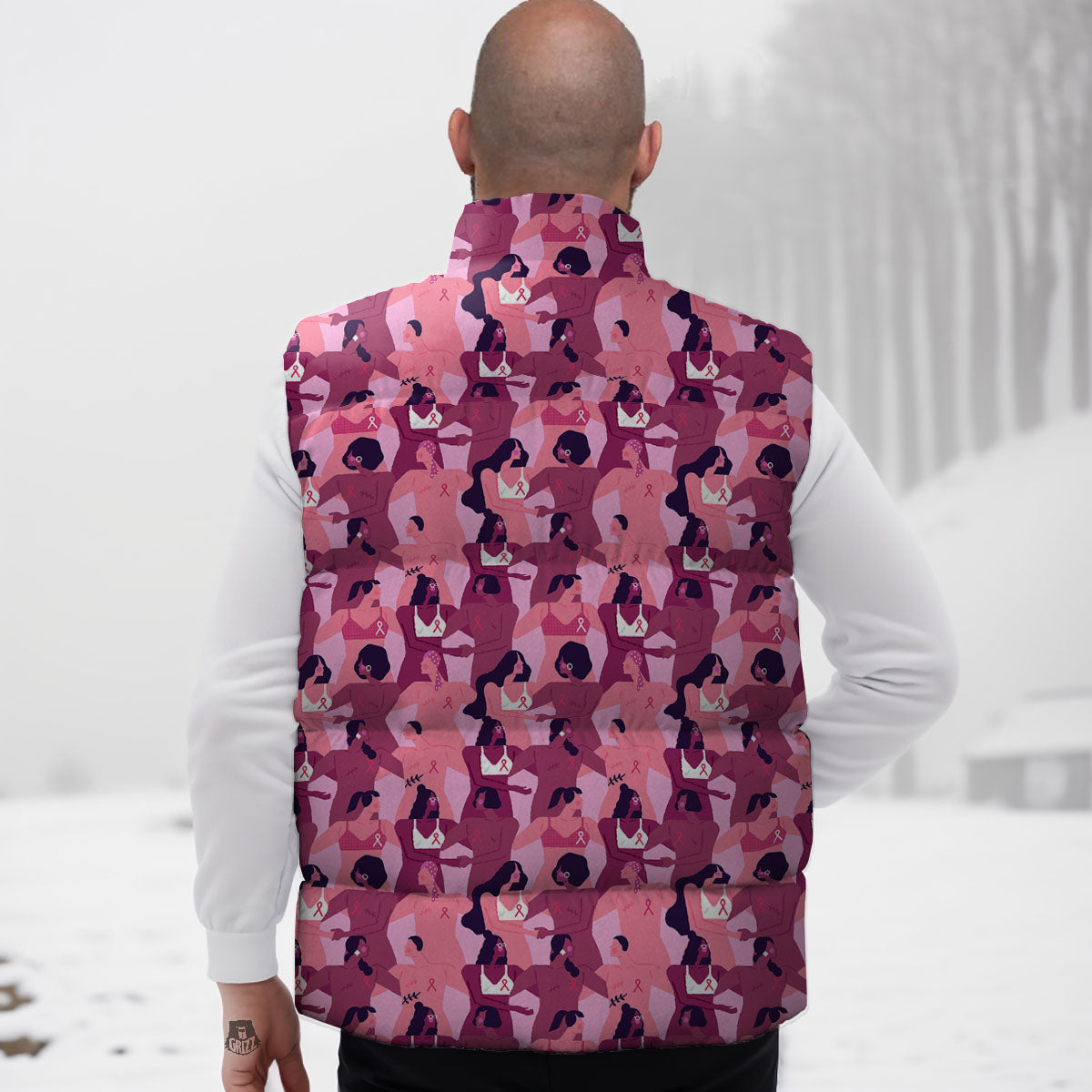 Breast Cancer Pink Print Pattern Down Vest