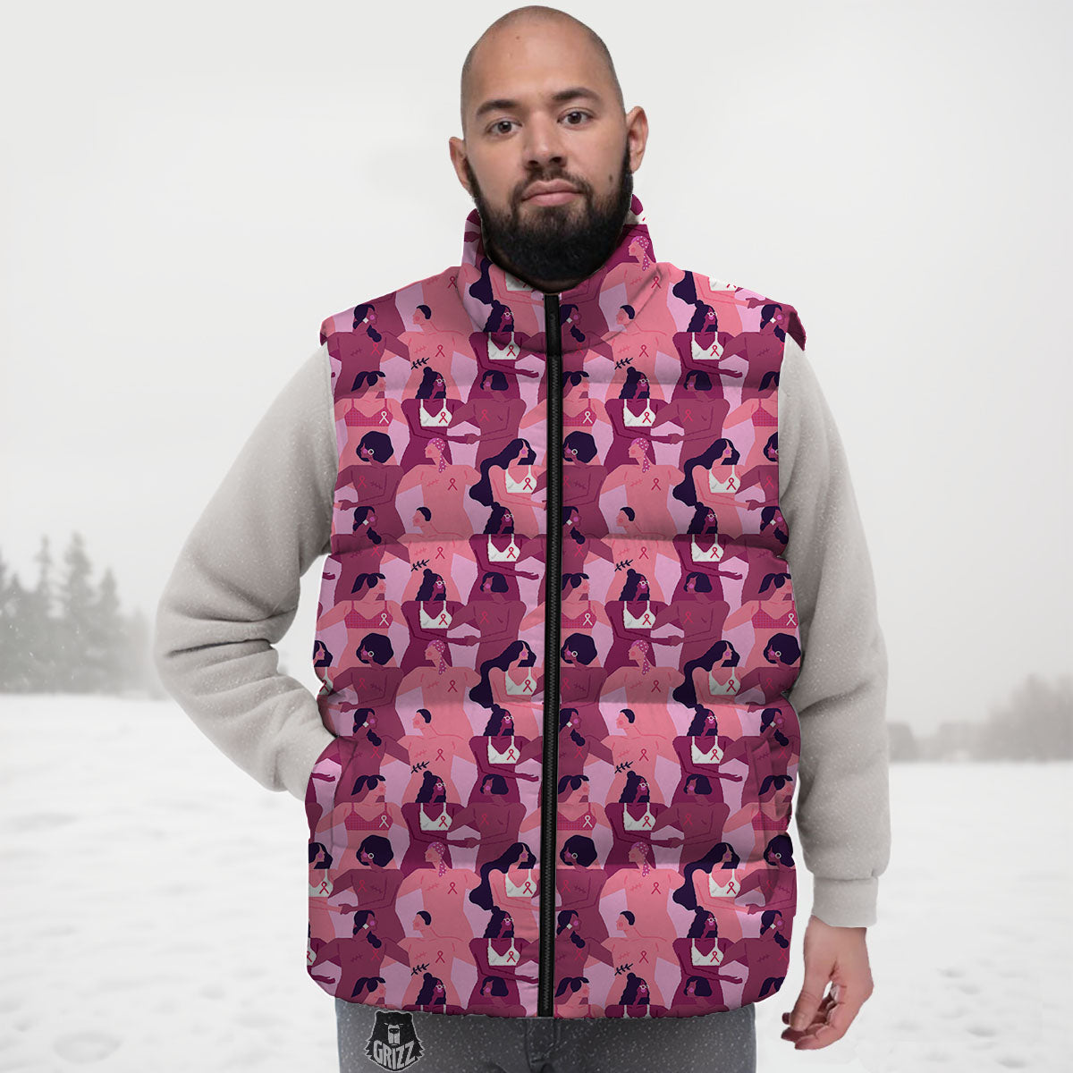Breast Cancer Pink Print Pattern Down Vest