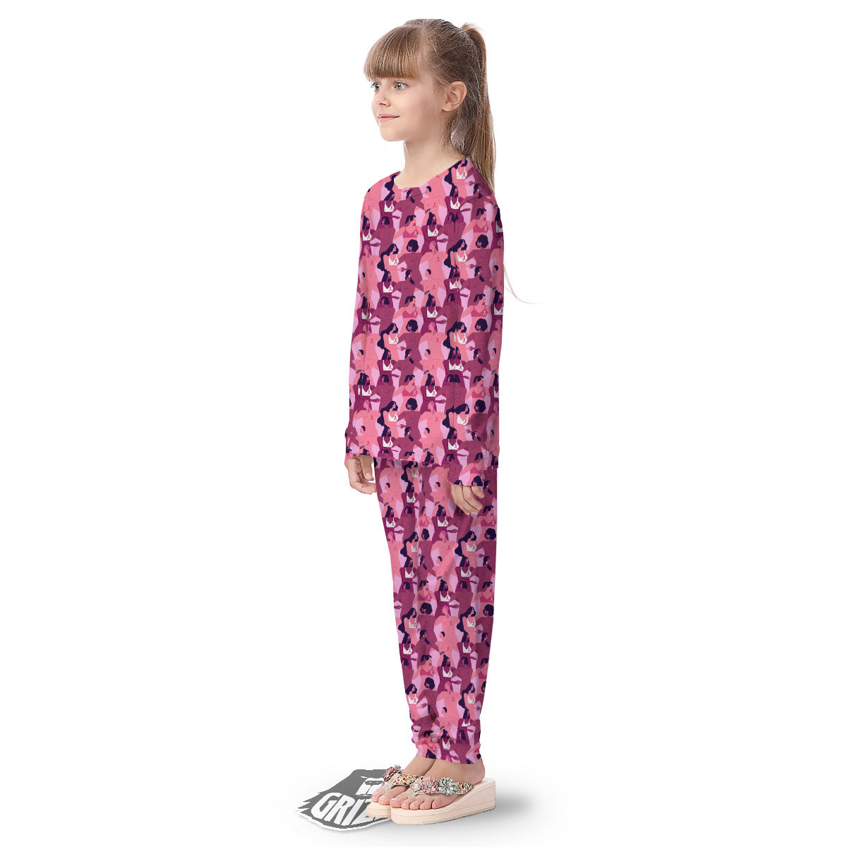 Breast Cancer Pink Print Pattern Kid's Pajamas-grizzshop