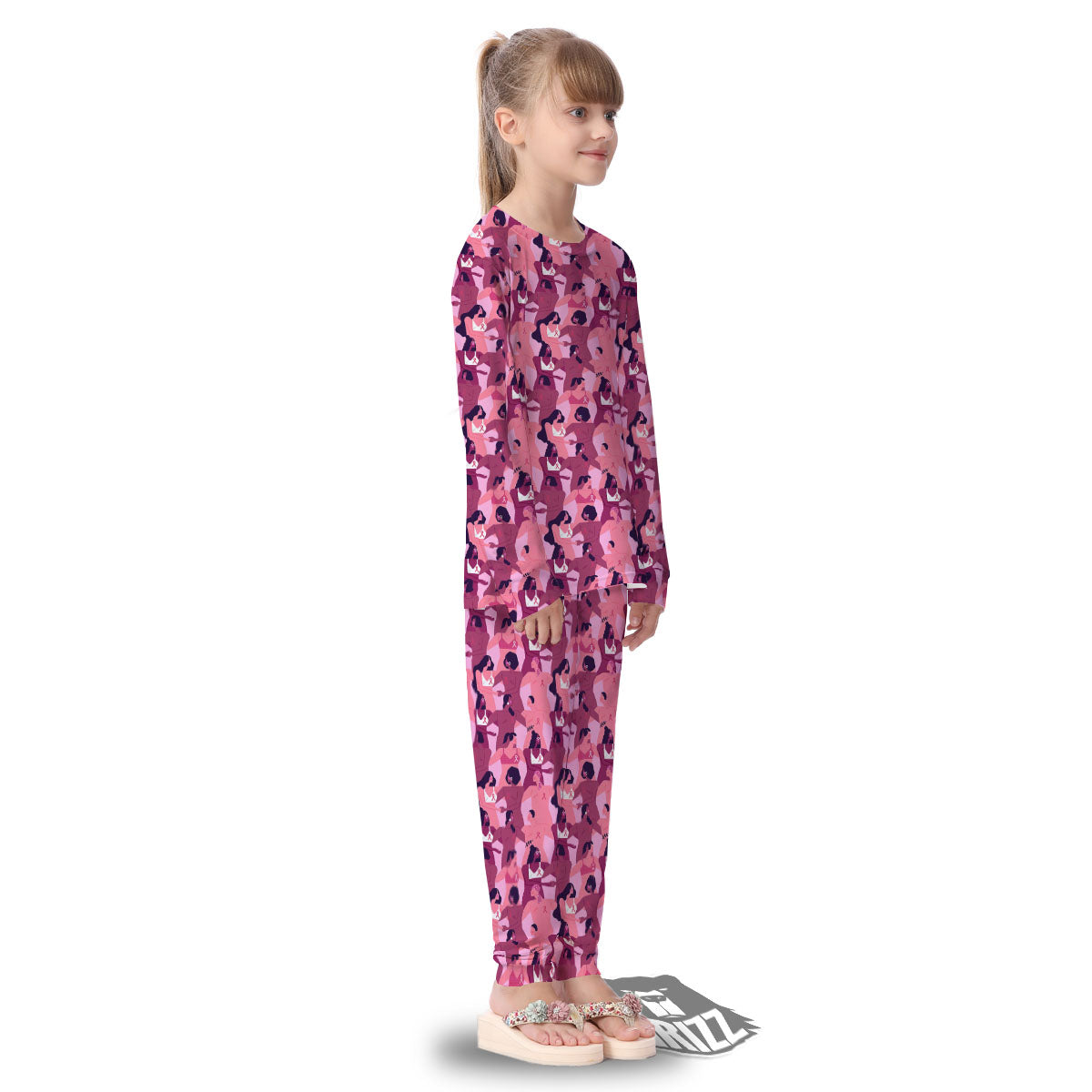 Breast Cancer Pink Print Pattern Kid's Pajamas-grizzshop
