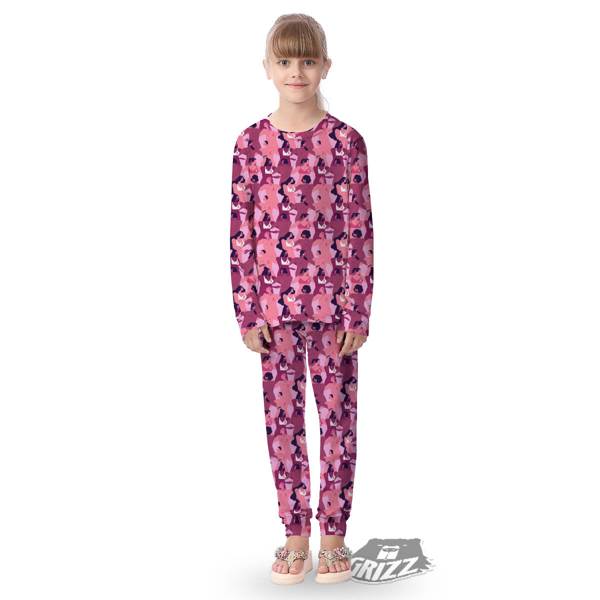 Breast Cancer Pink Print Pattern Kid's Pajamas-grizzshop