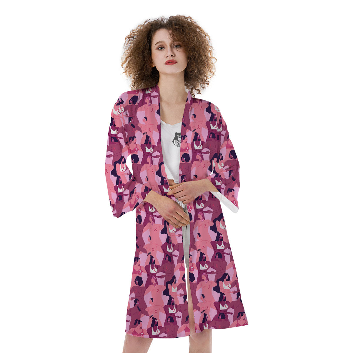 Breast Cancer Pink Print Pattern Kimono-grizzshop