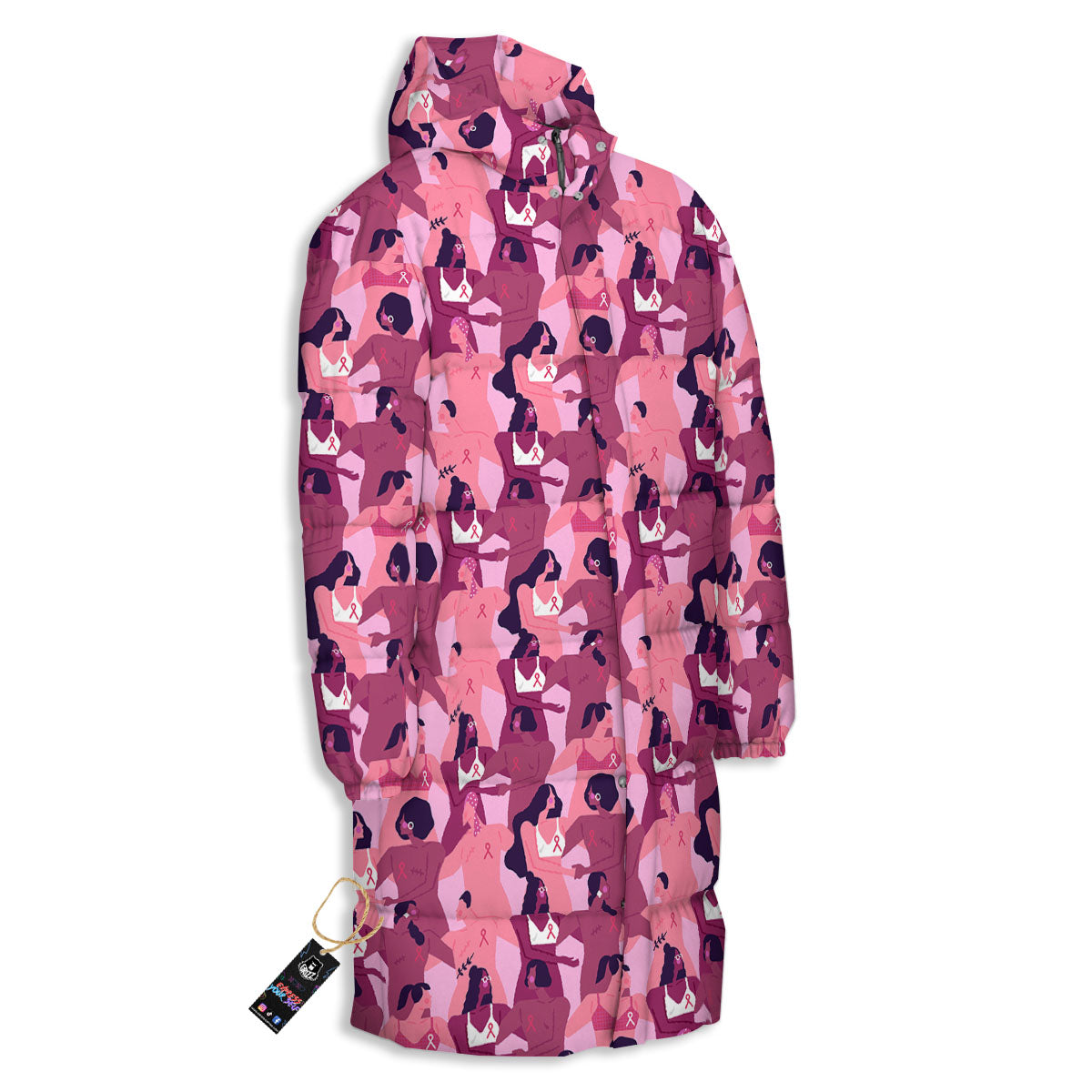 Breast Cancer Pink Print Pattern Long Down Jacket-grizzshop