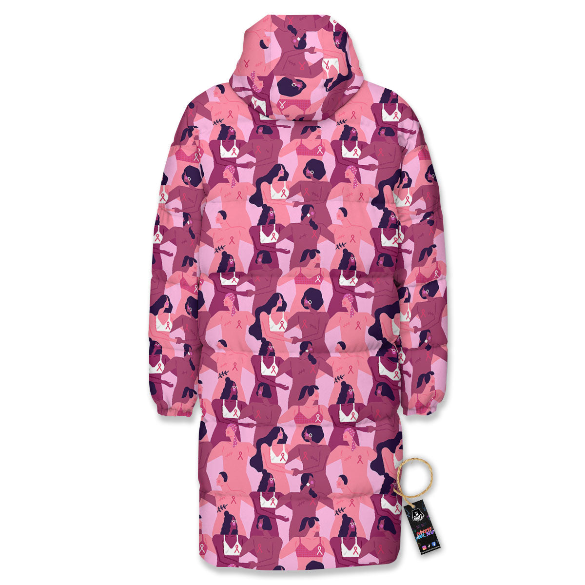 Breast Cancer Pink Print Pattern Long Down Jacket-grizzshop
