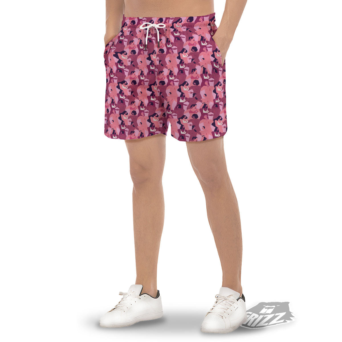 Breast Cancer Pink Print Pattern Men's Gym Shorts-grizzshop
