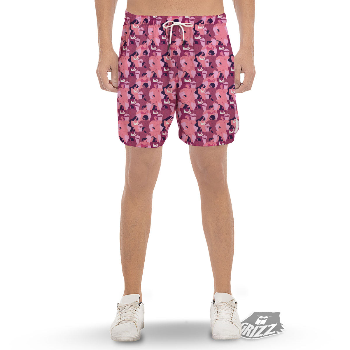 Breast Cancer Pink Print Pattern Men's Gym Shorts-grizzshop