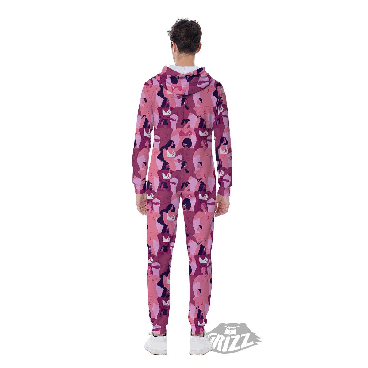 Breast Cancer Pink Print Pattern Men's Jumpsuit-grizzshop