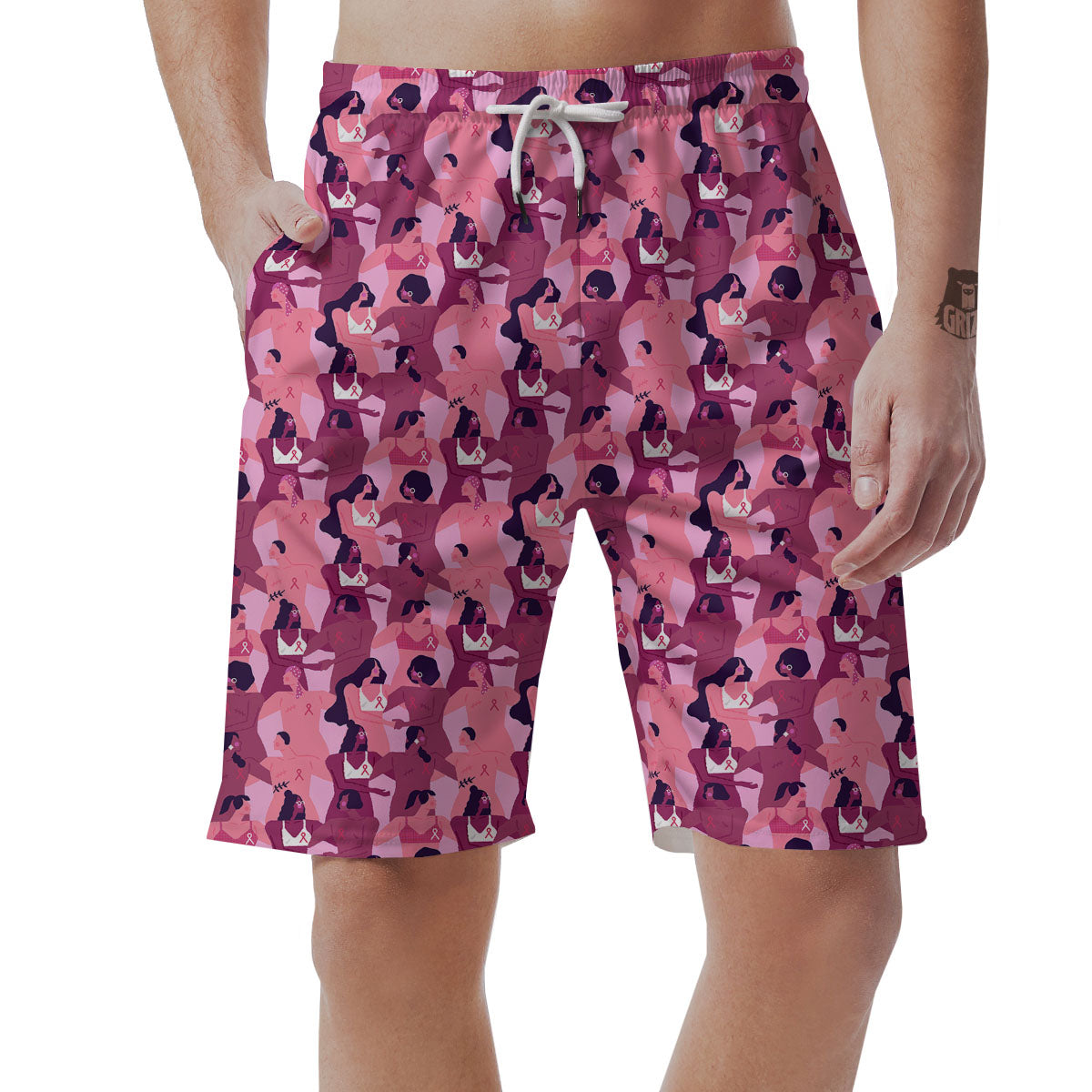 Breast Cancer Pink Print Pattern Men's Shorts-grizzshop
