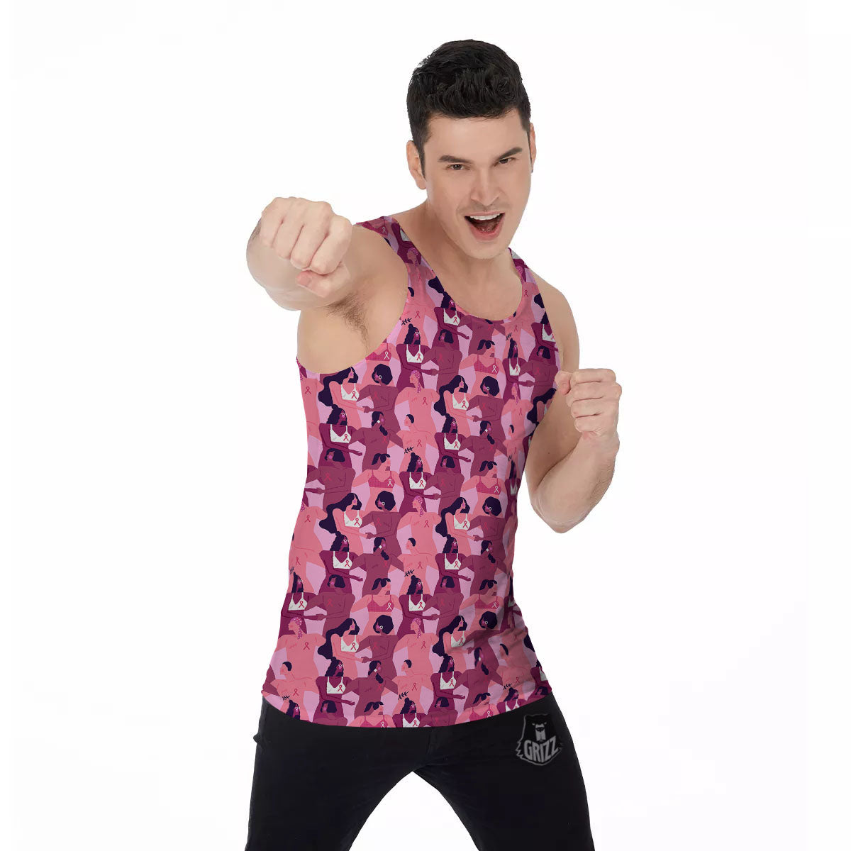 Breast Cancer Pink Print Pattern Men's Tank Top-grizzshop
