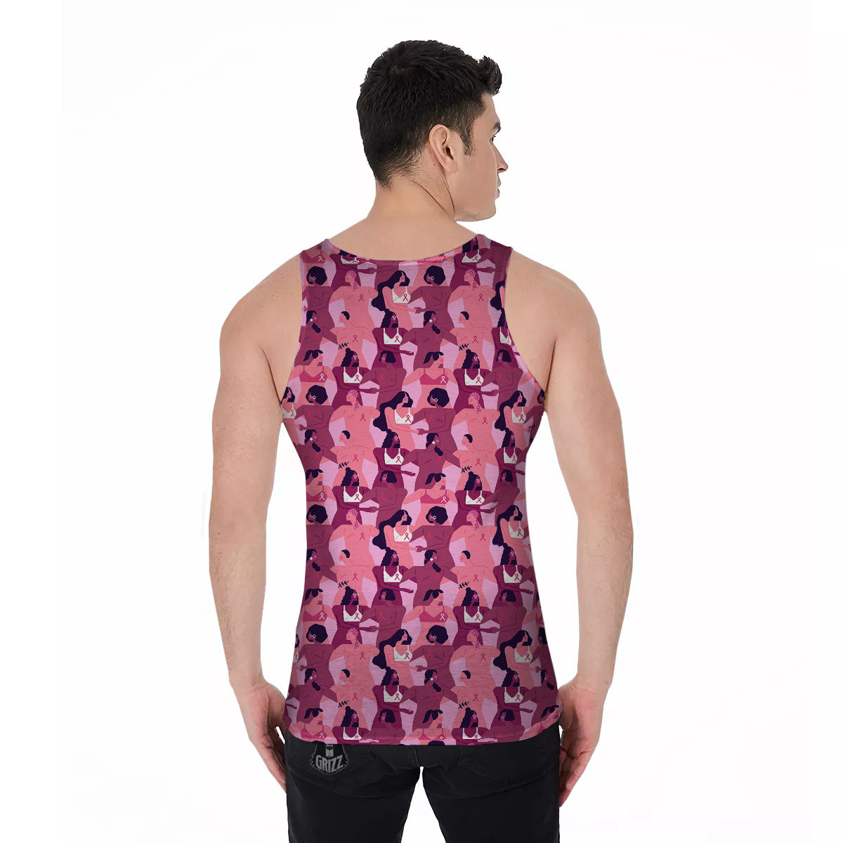 Breast Cancer Pink Print Pattern Men's Tank Top-grizzshop