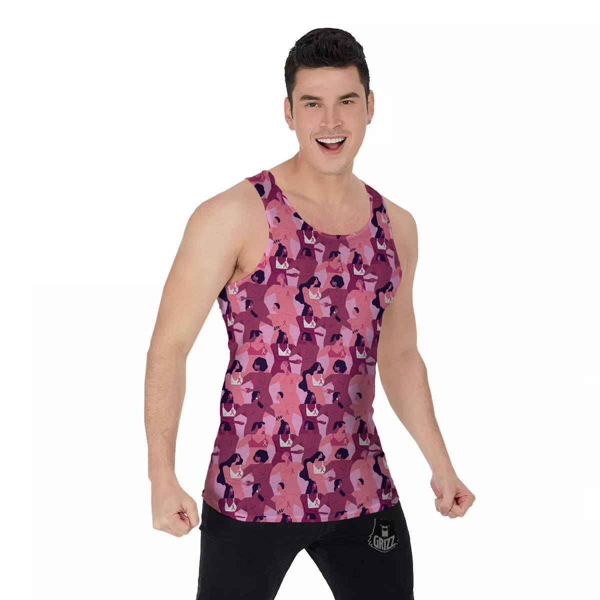 Breast Cancer Pink Print Pattern Men's Tank Top-grizzshop