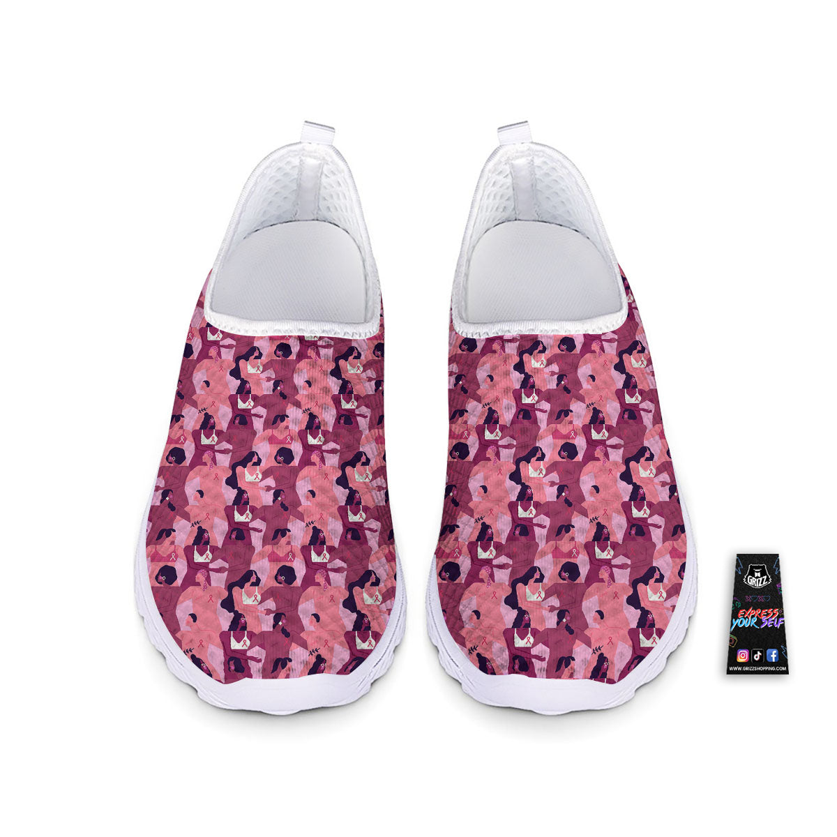 Breast Cancer Pink Print Pattern Nurse Shoes-grizzshop