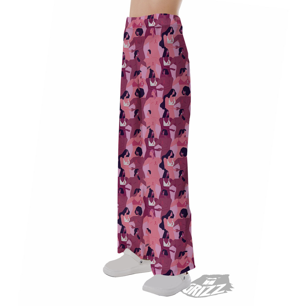 Breast Cancer Pink Print Pattern Pajama Pants-grizzshop