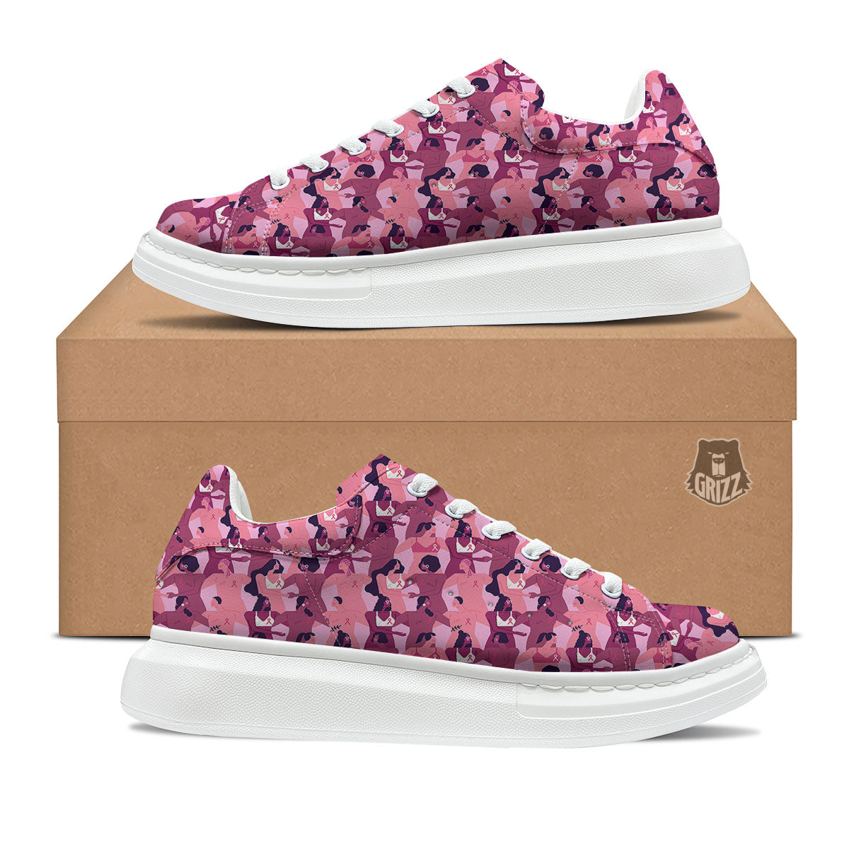 Breast Cancer Pink Print Pattern Platform Shoes-grizzshop
