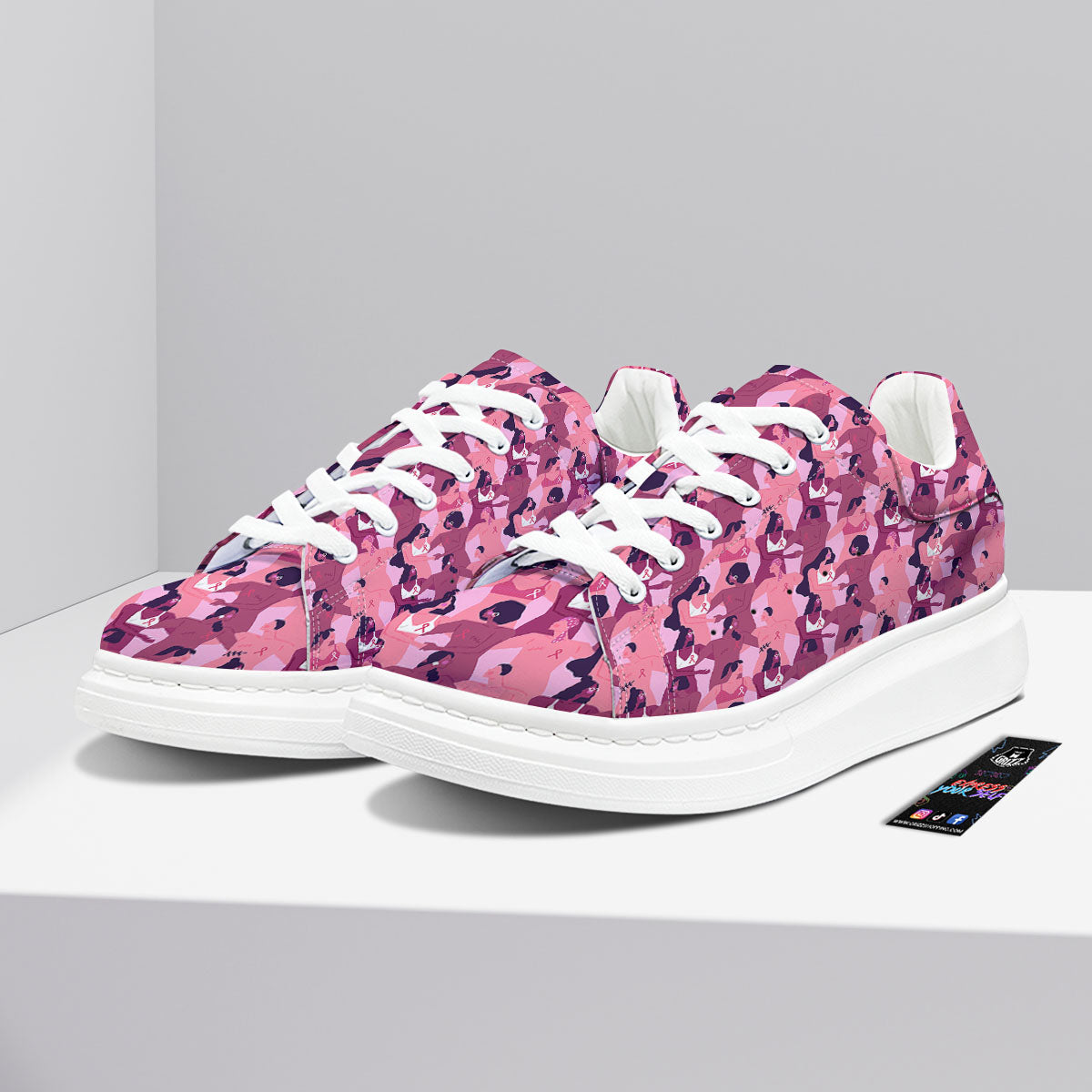 Breast Cancer Pink Print Pattern Platform Shoes-grizzshop
