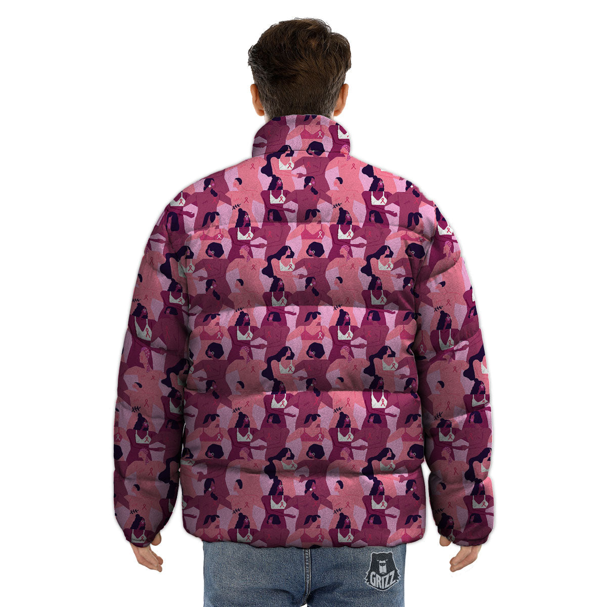 Breast Cancer Pink Print Pattern Puffer Jacket-grizzshop