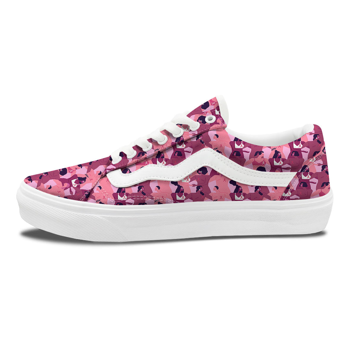 Breast Cancer Pink Print Pattern Skate Shoes-grizzshop