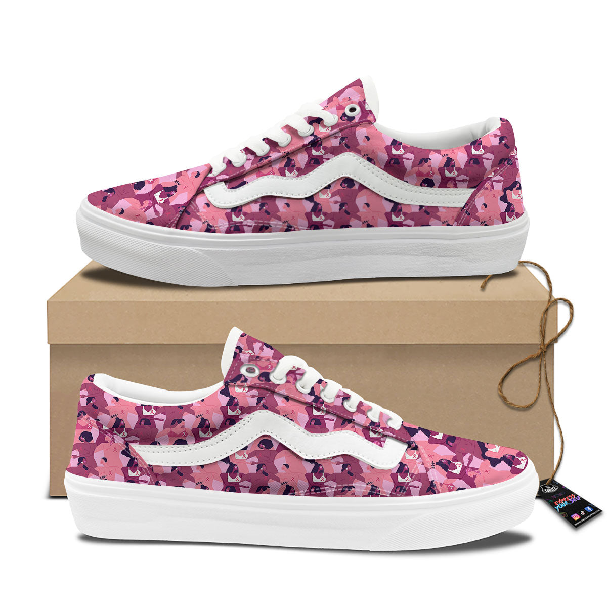 Breast Cancer Pink Print Pattern Skate Shoes-grizzshop