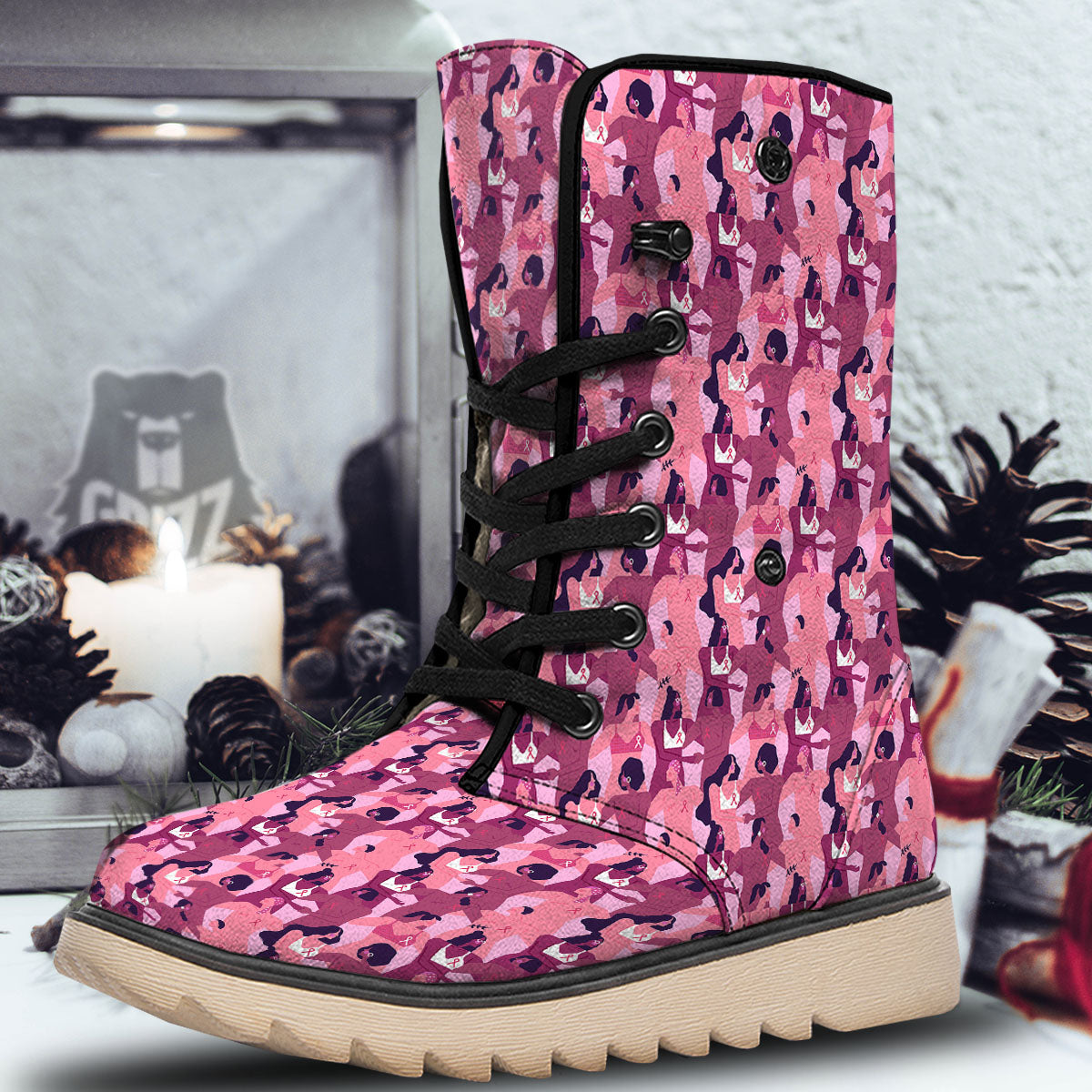 Breast Cancer Pink Print Pattern Snow Boots-grizzshop