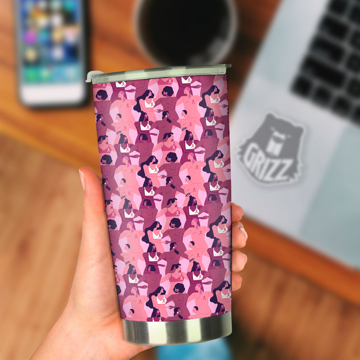 Breast Cancer Pink Print Pattern Tumbler-grizzshop