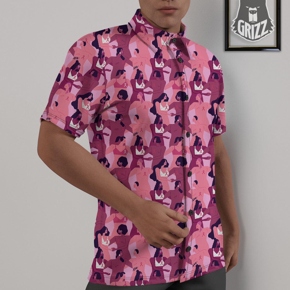 Breast Cancer Pink Print Pattern Untucked Shirts-grizzshop