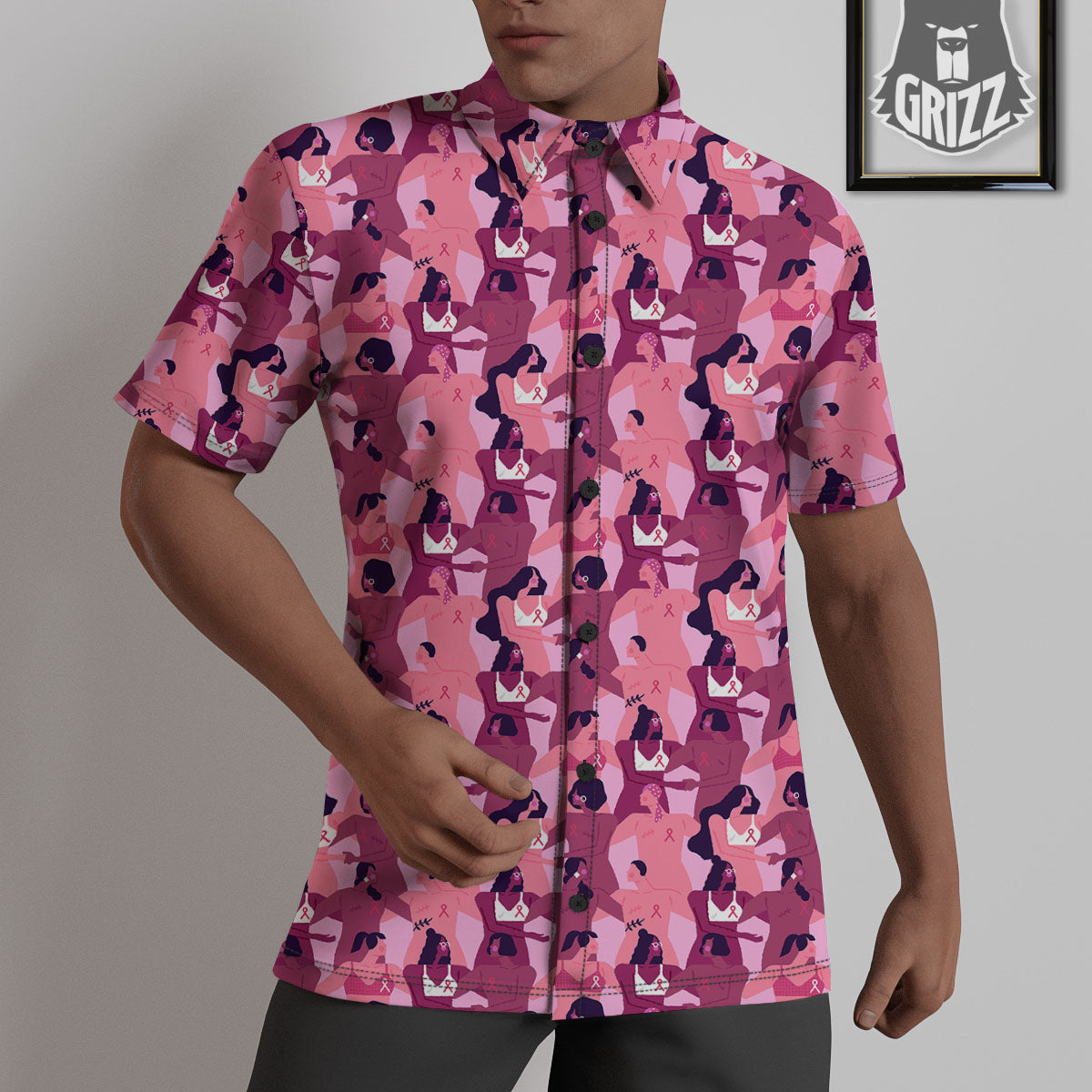 Breast Cancer Pink Print Pattern Untucked Shirts-grizzshop