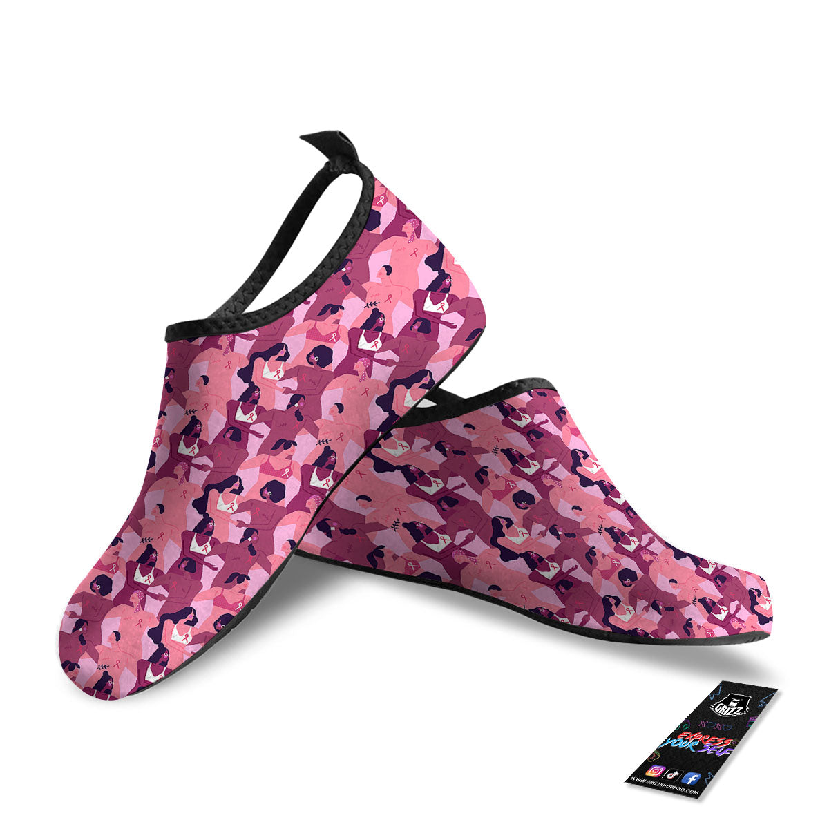 Breast Cancer Pink Print Pattern Water Shoes-grizzshop
