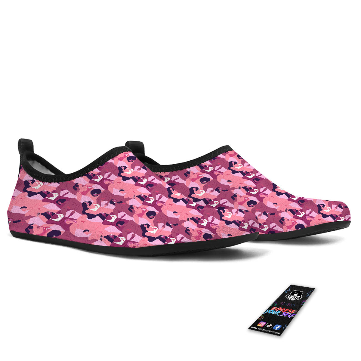 Breast Cancer Pink Print Pattern Water Shoes-grizzshop
