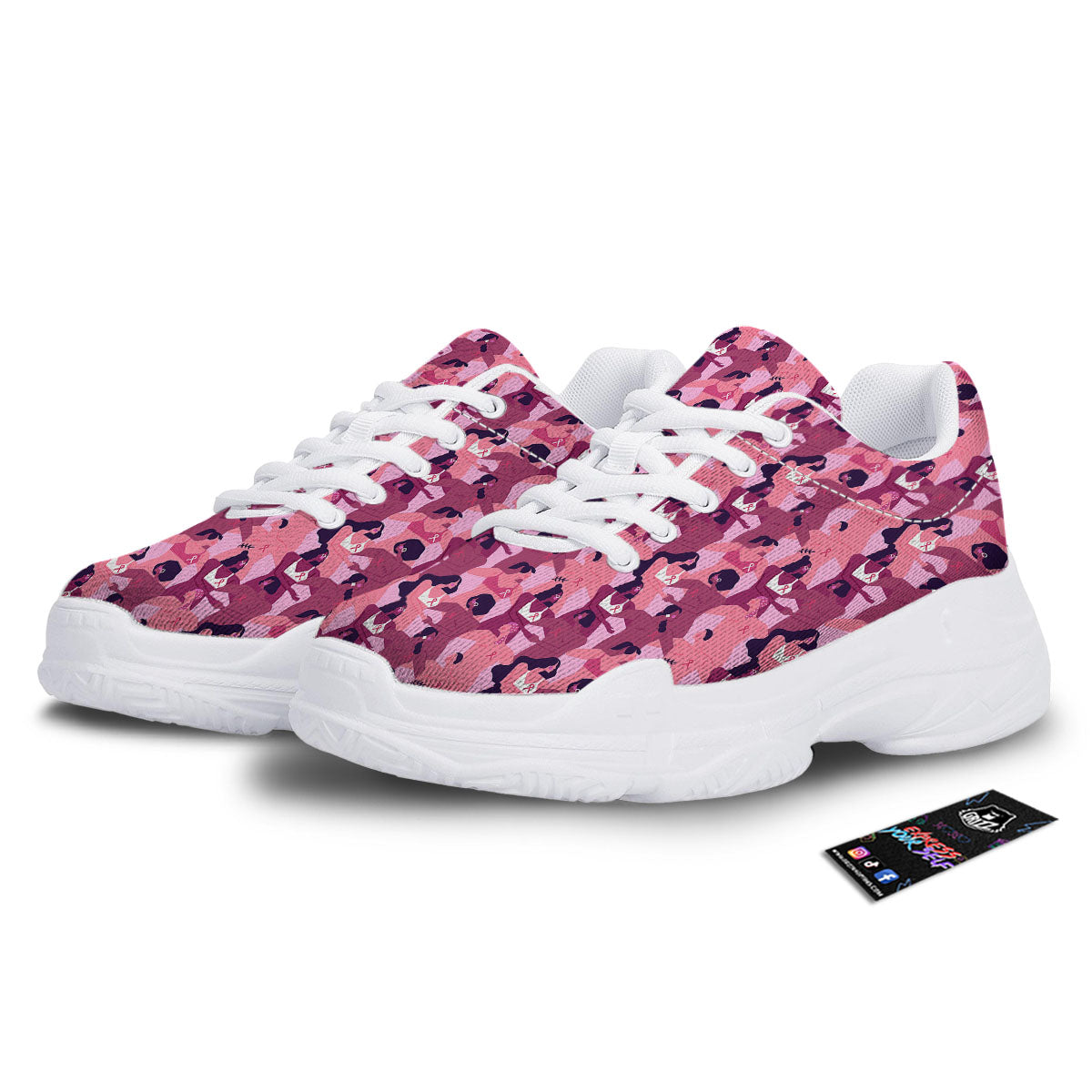 Breast Cancer Pink Print Pattern White Chunky Shoes-grizzshop