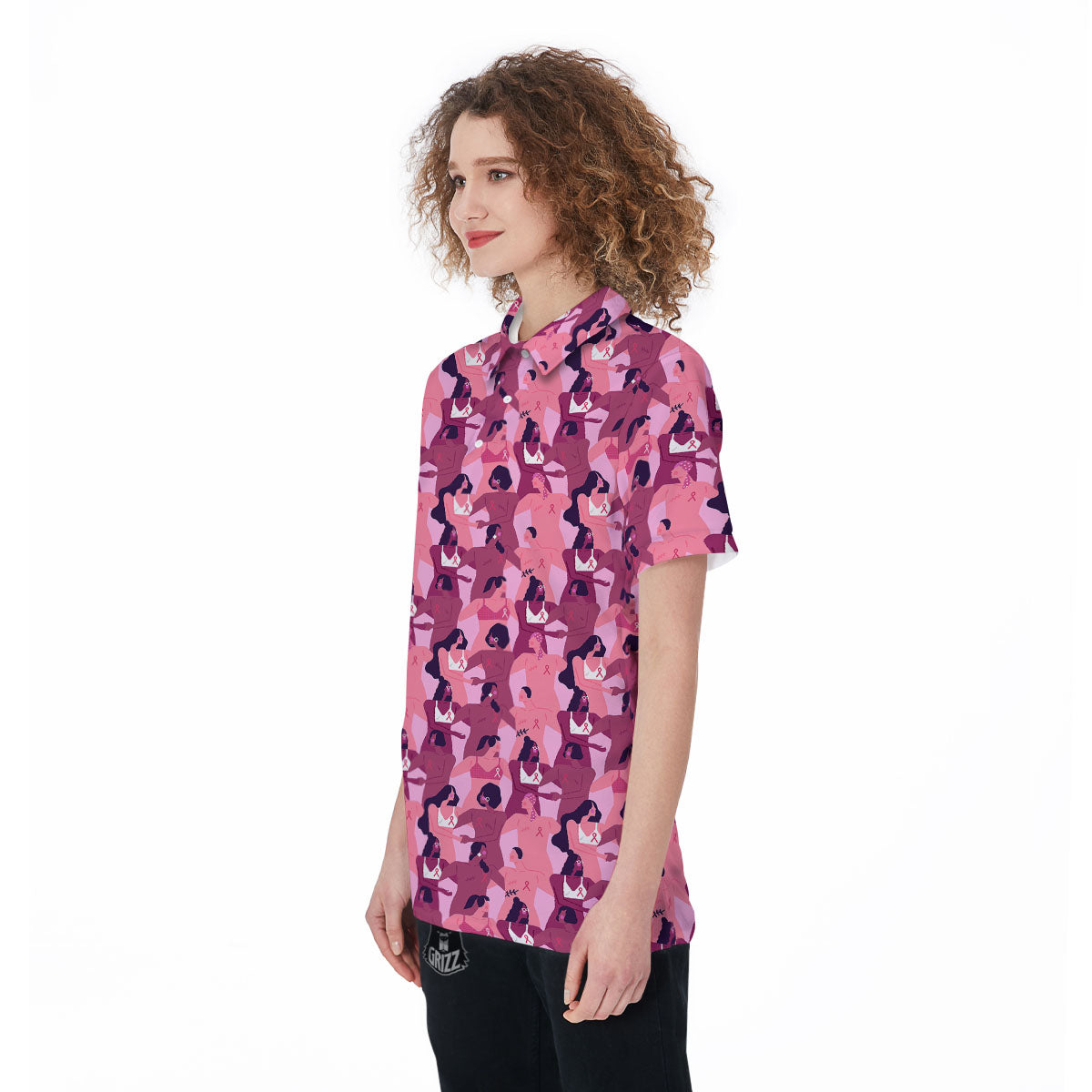 Breast Cancer Pink Print Pattern Women's Golf Shirts-grizzshop