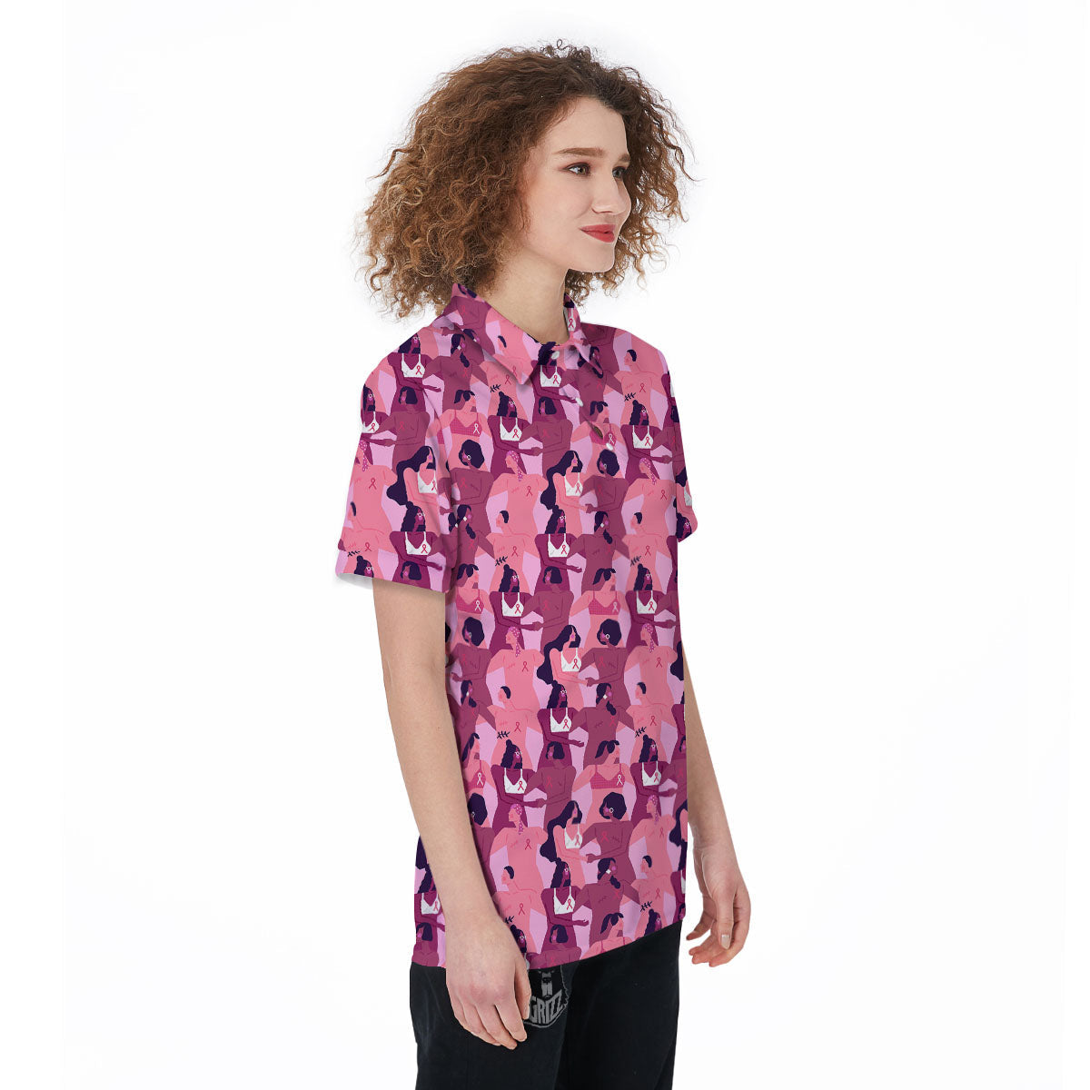 Breast Cancer Pink Print Pattern Women's Golf Shirts-grizzshop