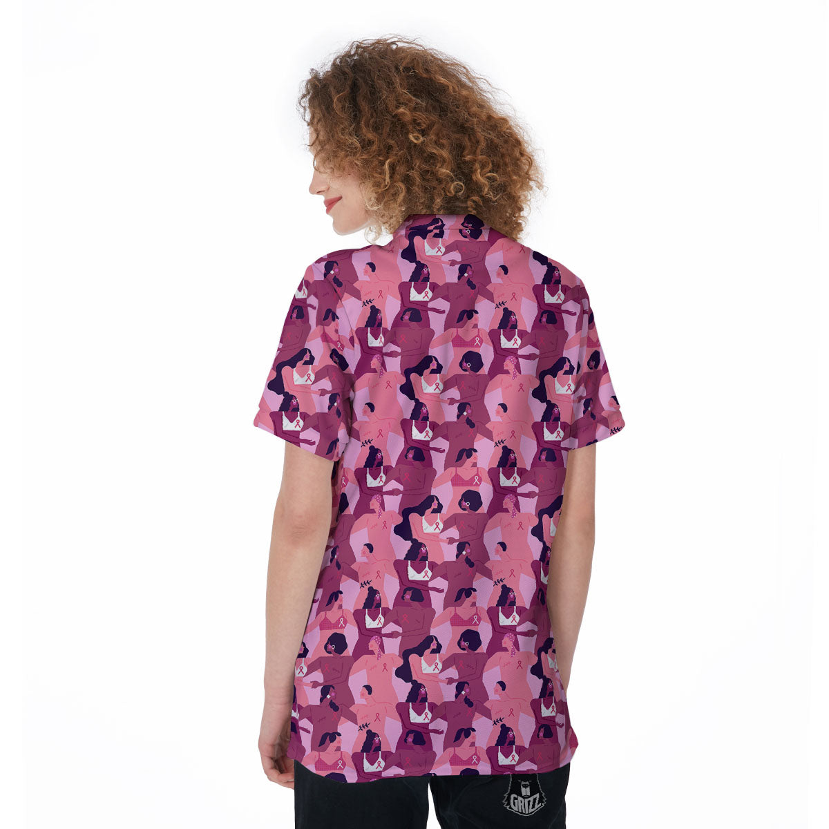 Breast Cancer Pink Print Pattern Women's Golf Shirts-grizzshop