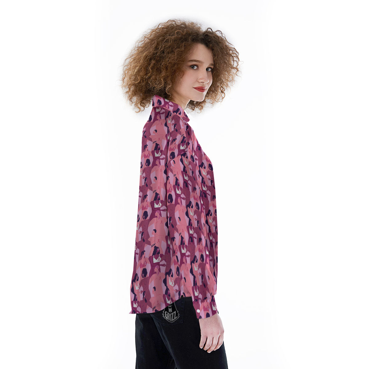 Breast Cancer Pink Print Pattern Women's Long Sleeve Shirts-grizzshop