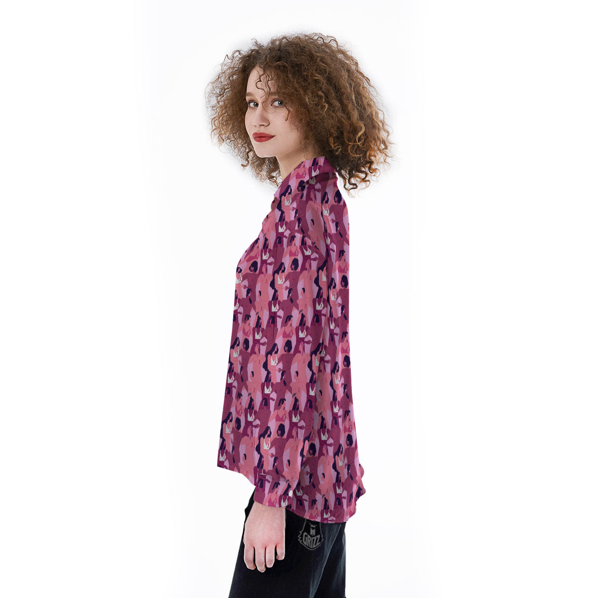 Breast Cancer Pink Print Pattern Women's Long Sleeve Shirts-grizzshop