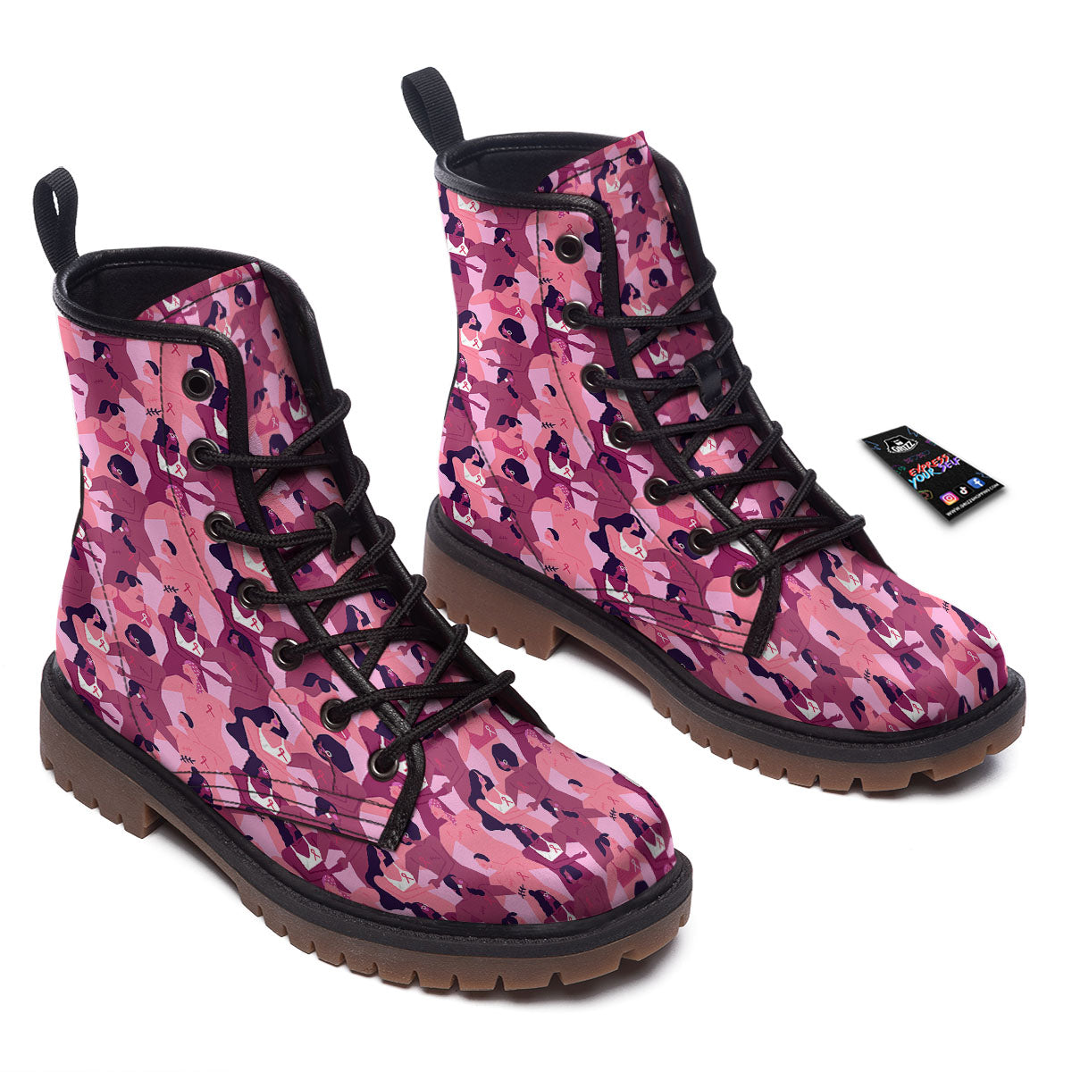 Breast Cancer Pink Print Pattern Work Boots-grizzshop