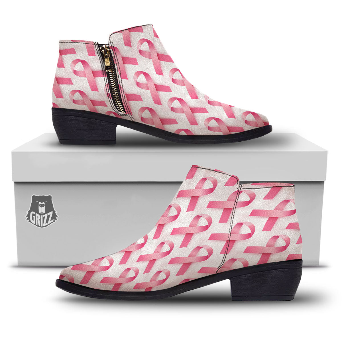 Breast Cancer Pink Ribbon Print Pattern Ankle Boots-grizzshop
