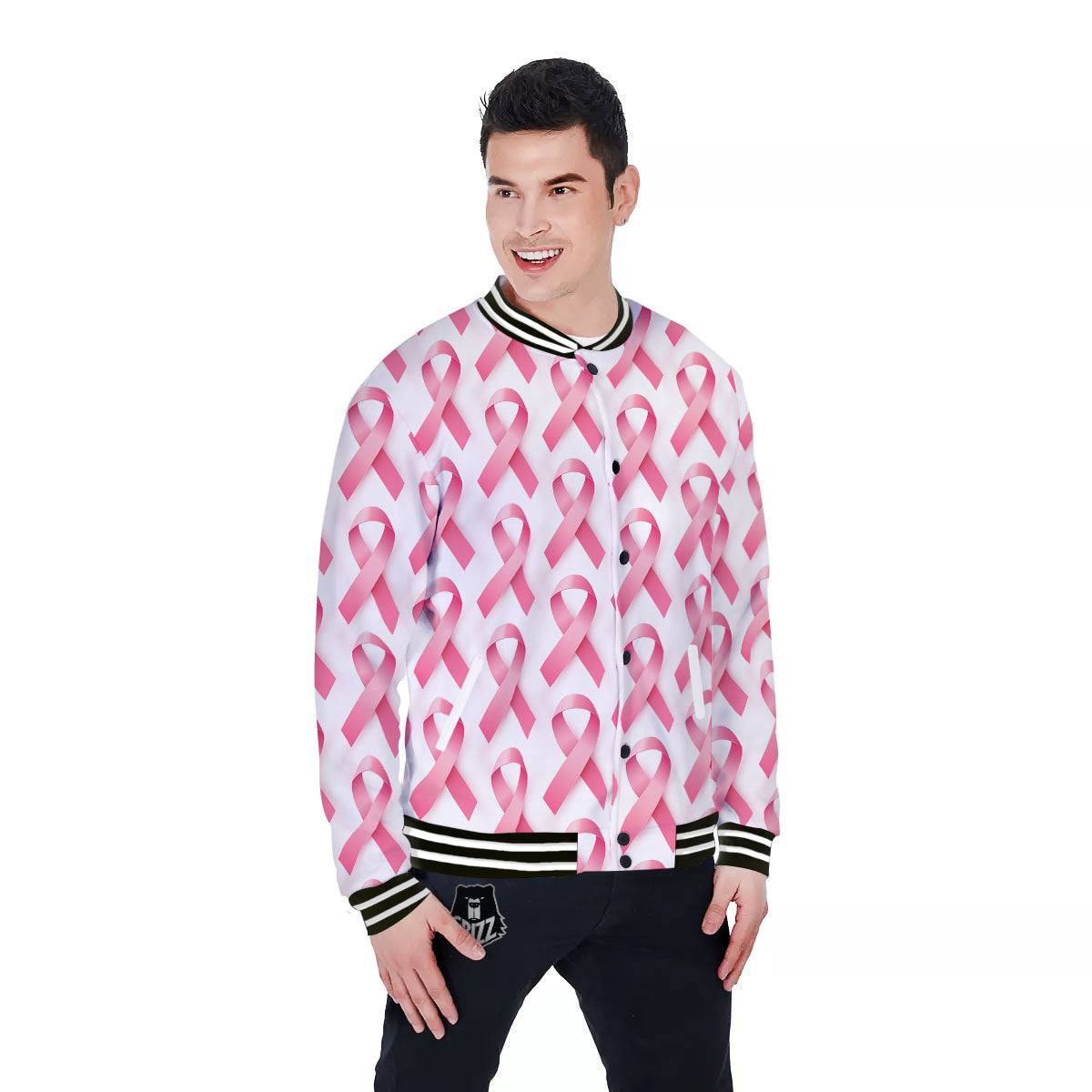 Breast Cancer Pink Ribbon Print Pattern Baseball Jacket-grizzshop