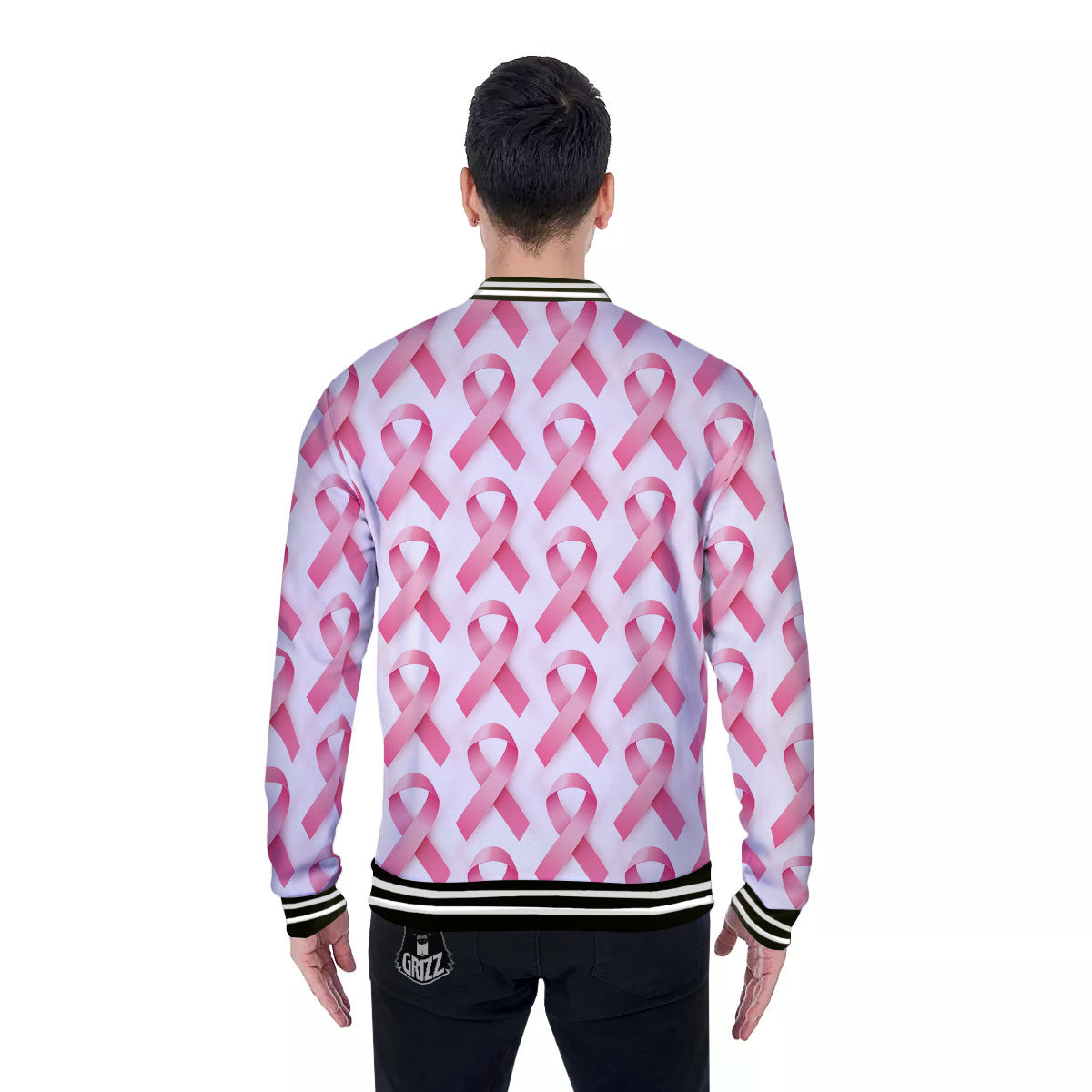 Breast Cancer Pink Ribbon Print Pattern Baseball Jacket-grizzshop