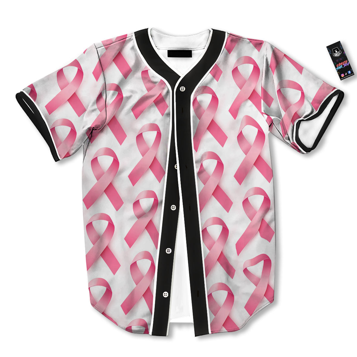 Breast Cancer Pink Ribbon Print Pattern Baseball Jersey-grizzshop