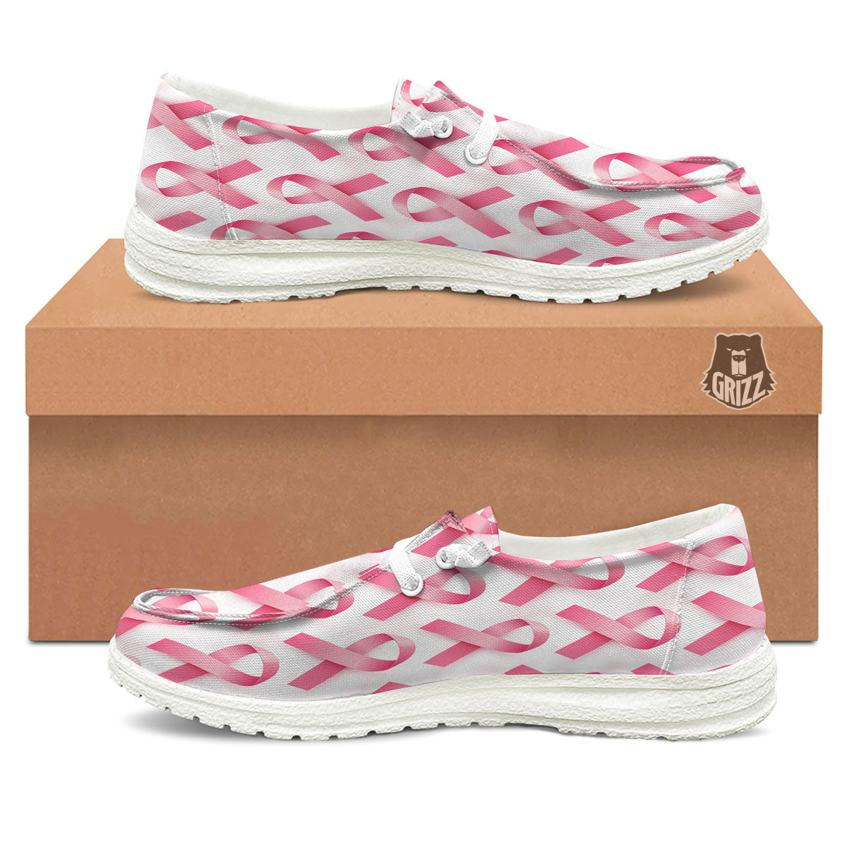 Breast Cancer Pink Ribbon Print Pattern Black Loafers-grizzshop