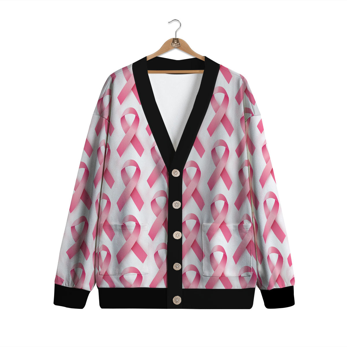 Breast Cancer Pink Ribbon Print Pattern Cardigan-grizzshop