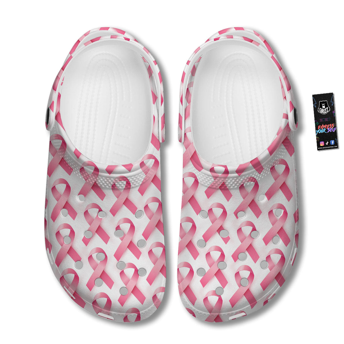 Breast Cancer Pink Ribbon Print Pattern Clog-grizzshop
