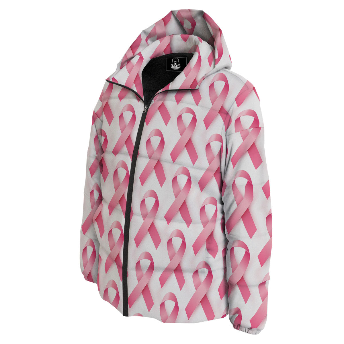 Breast Cancer Pink Ribbon Print Pattern Down Jacket-grizzshop