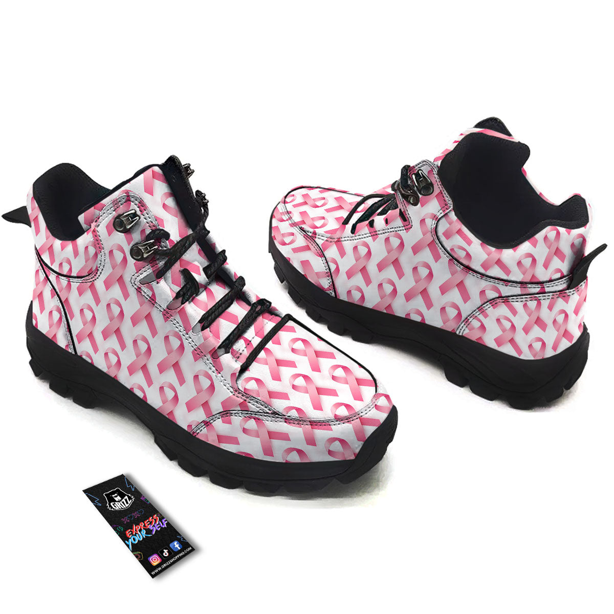 Breast Cancer Pink Ribbon Print Pattern Hiking Shoes-grizzshop