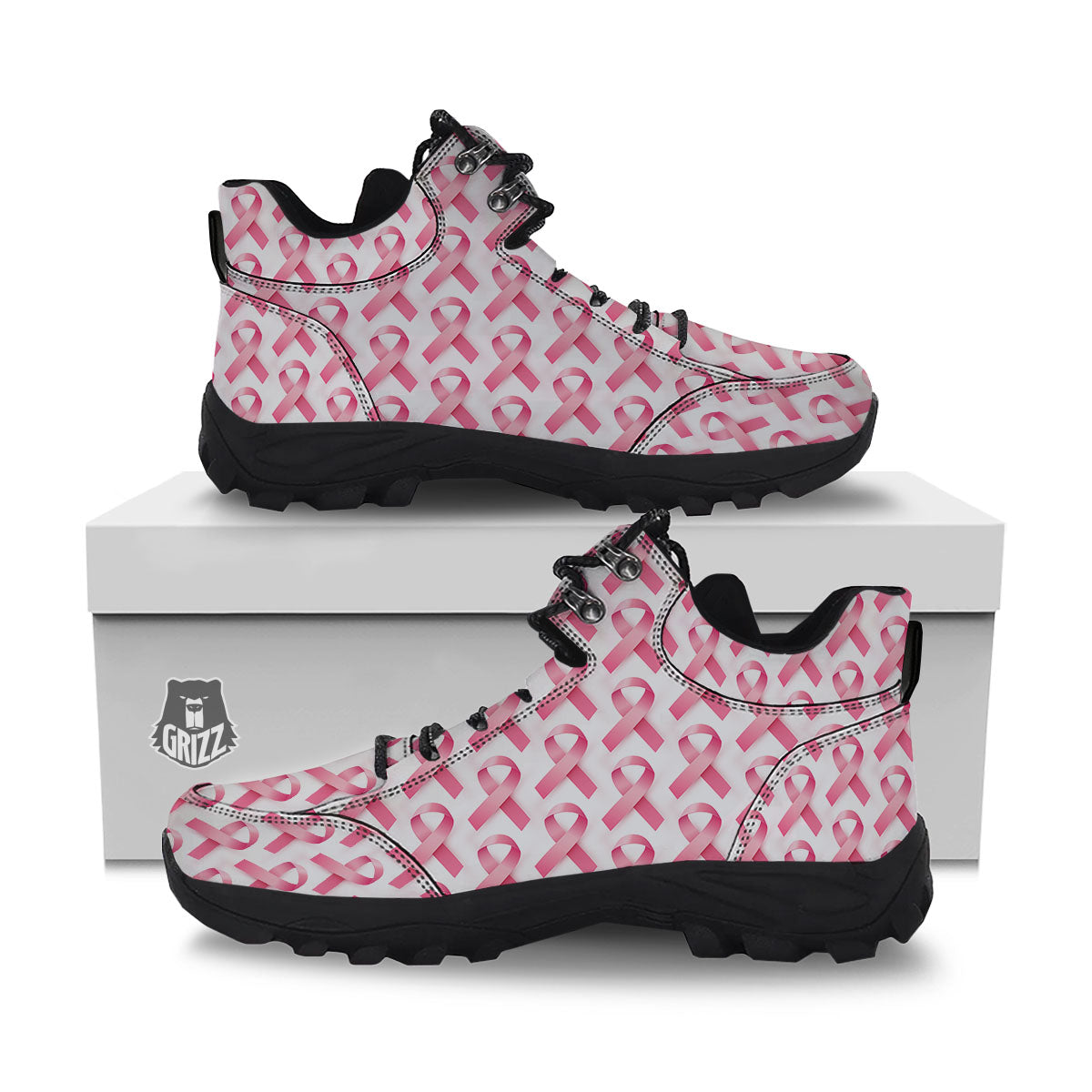 Breast Cancer Pink Ribbon Print Pattern Hiking Shoes-grizzshop