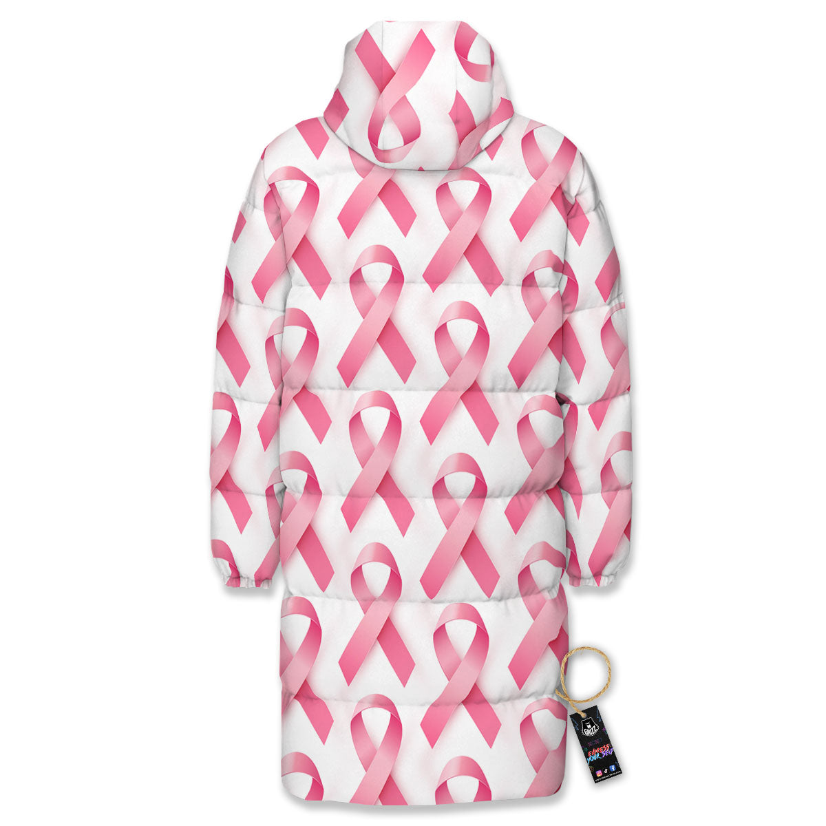 Breast Cancer Pink Ribbon Print Pattern Long Down Jacket-grizzshop