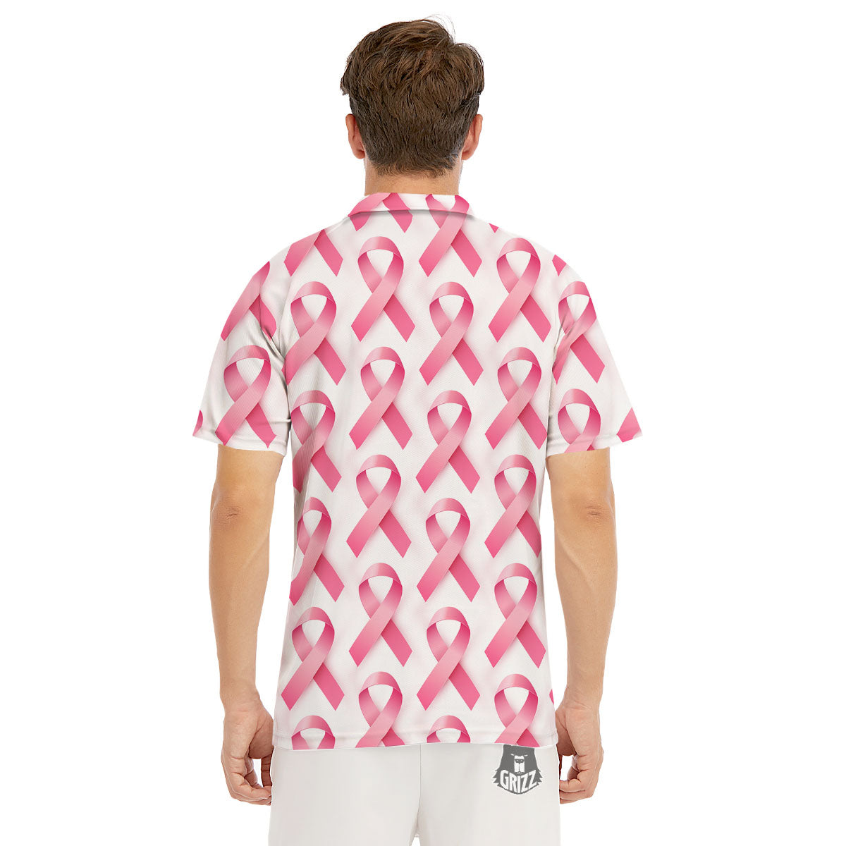 Breast Cancer Pink Ribbon Print Pattern Men's Golf Shirts-grizzshop