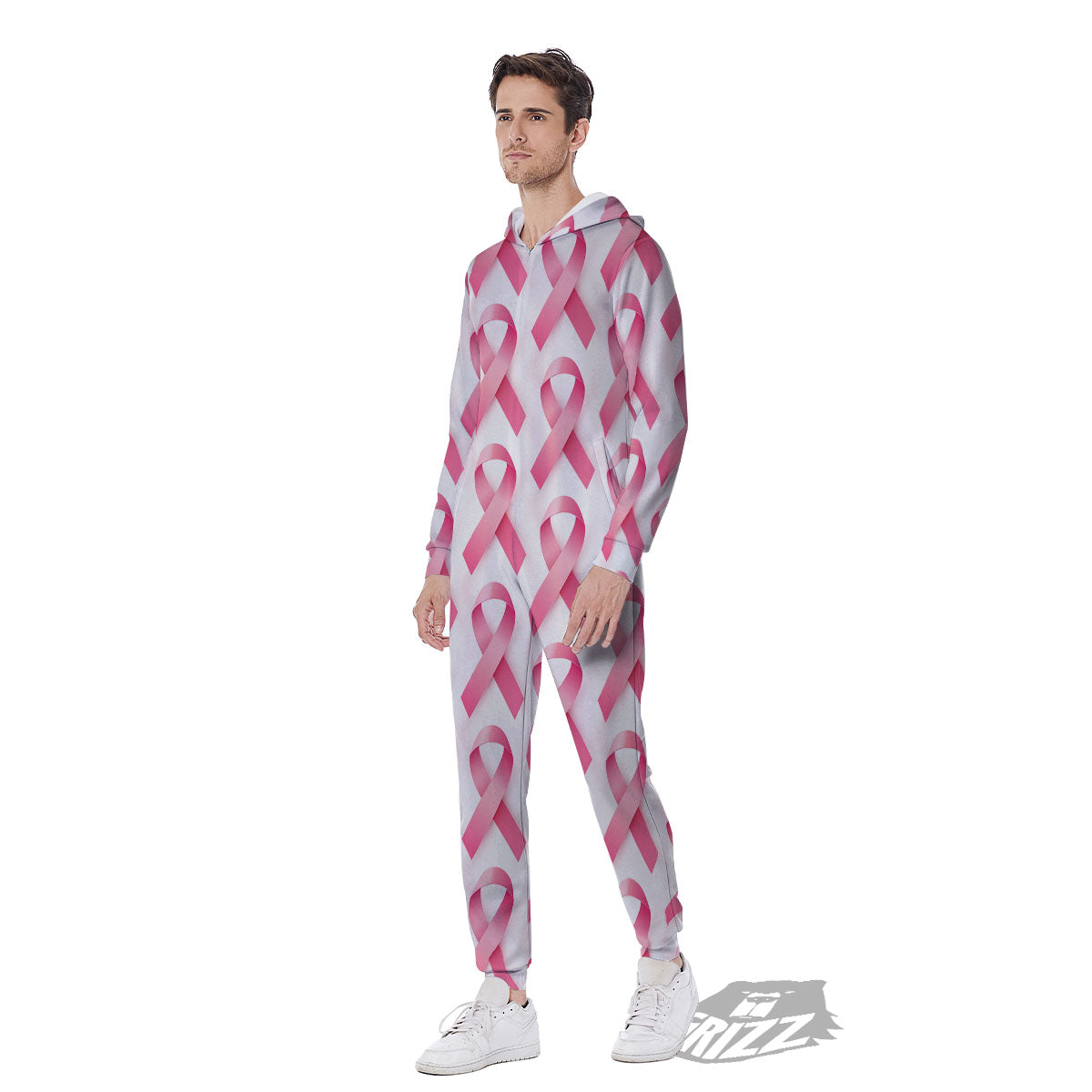 Breast Cancer Pink Ribbon Print Pattern Men's Jumpsuit-grizzshop