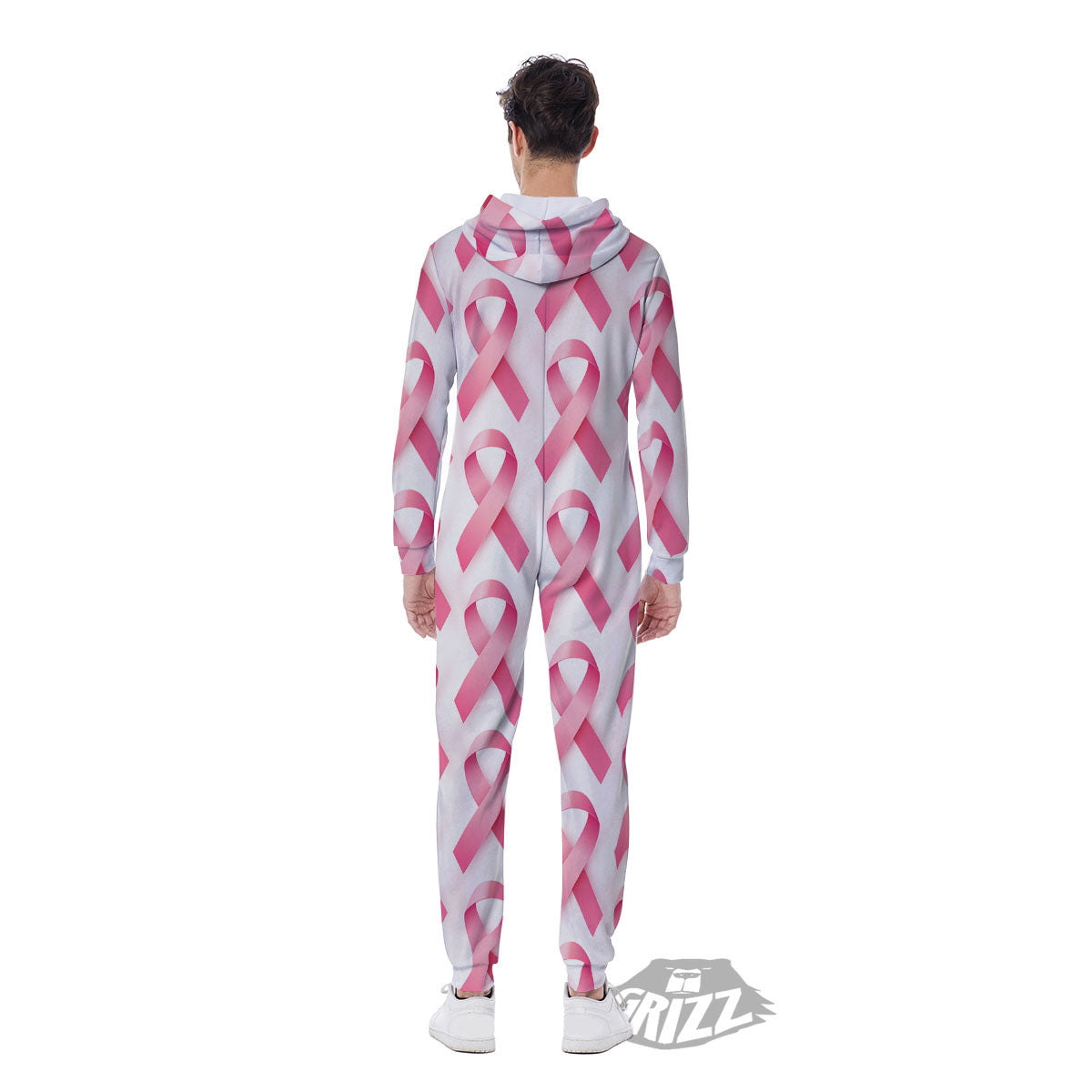 Breast Cancer Pink Ribbon Print Pattern Men's Jumpsuit-grizzshop